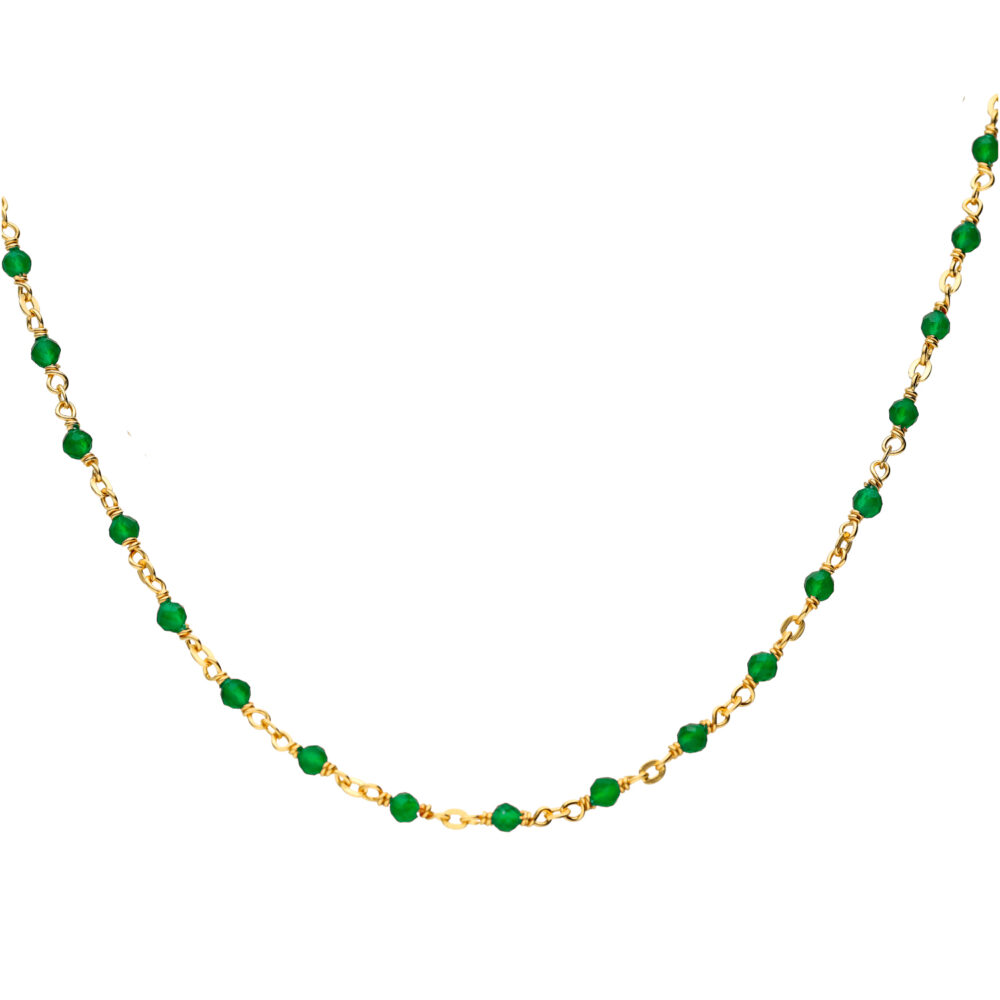 Collier argent doré et pierres naturelles onyx vert long 59cm