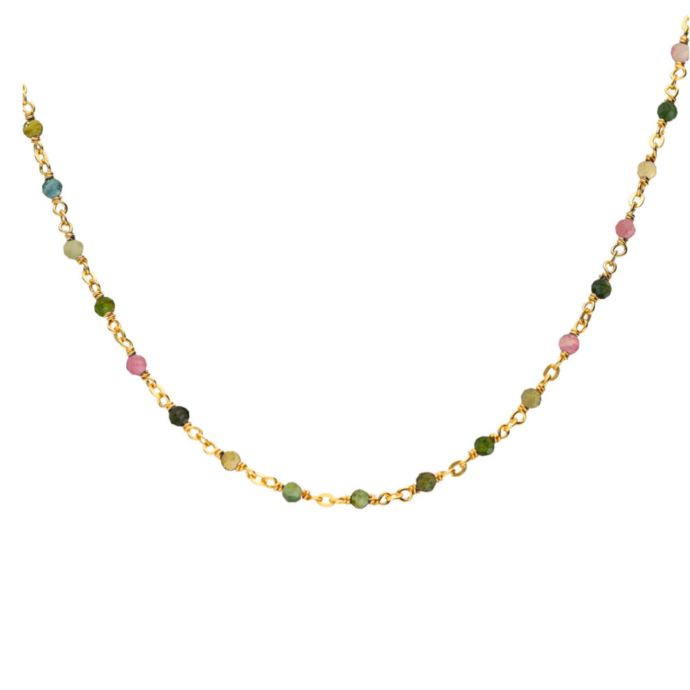 Collier argent doré et pierres naturelles tourmaline long 59 cm