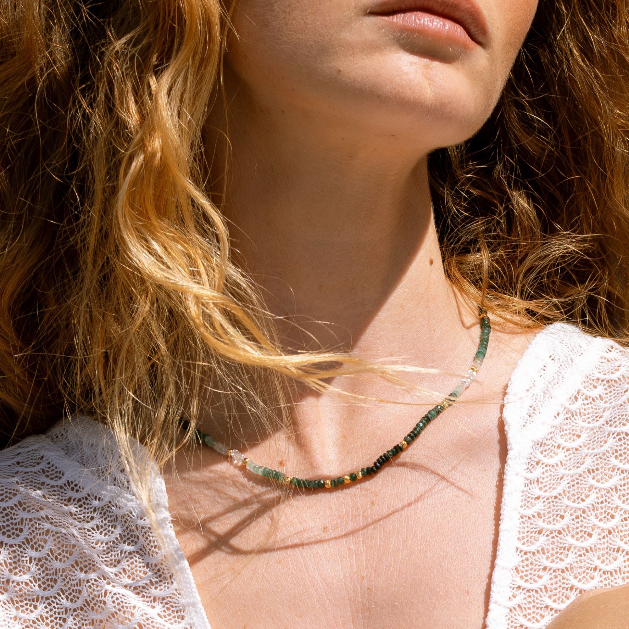 Collier argent doré et pierres précieuses émeraude véritable – Image 3