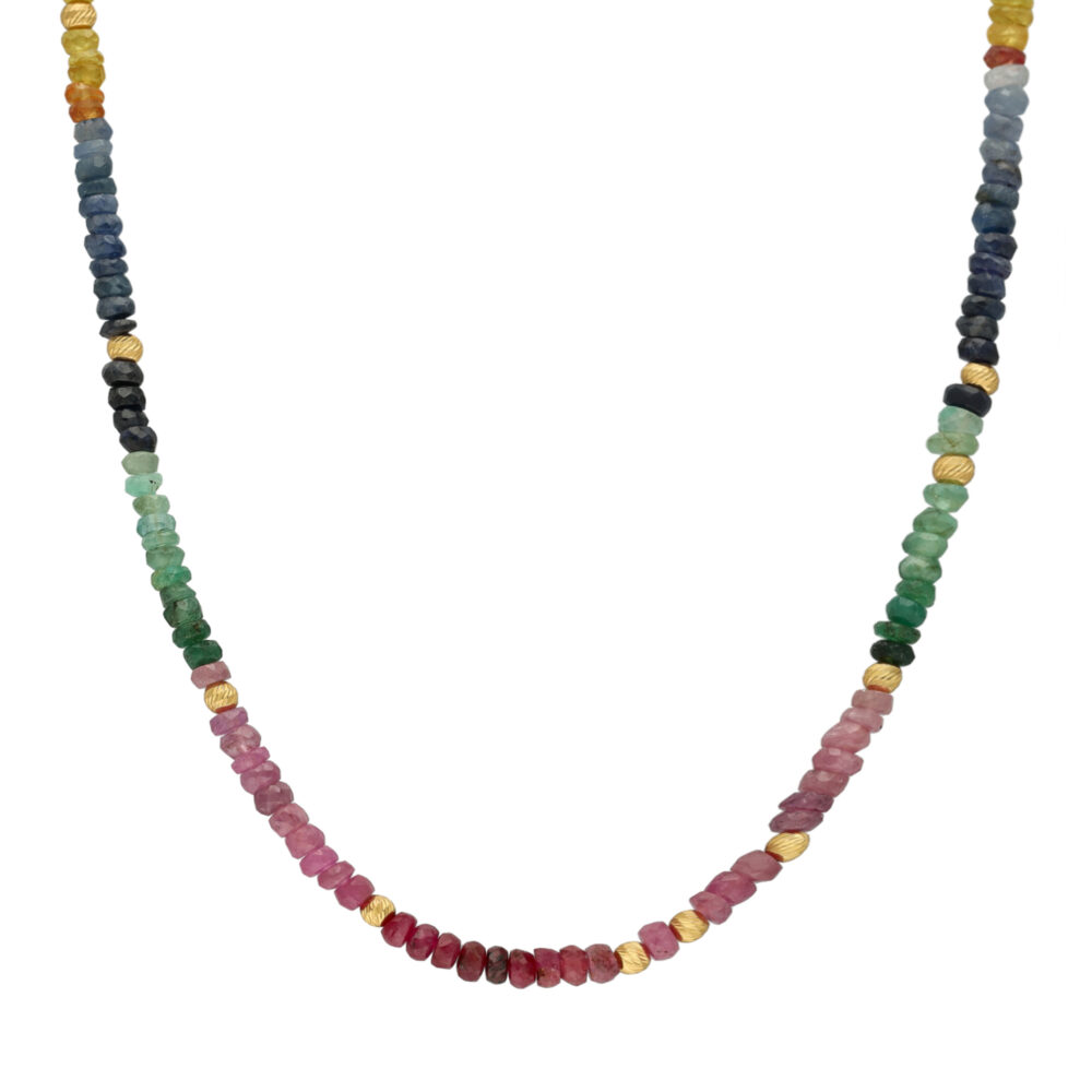 Collier argent doré et pierres précieuses saphir rubis émeraude véritable