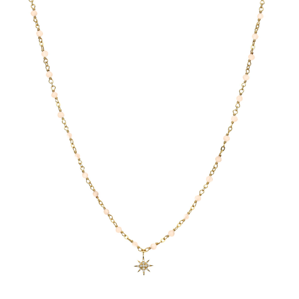 Collier argent doré étoile en zirconium blanc et perles naturelles opale rose