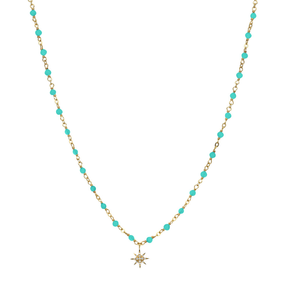 Collier argent doré étoile en zirconium blanc et perles naturelles amazonite