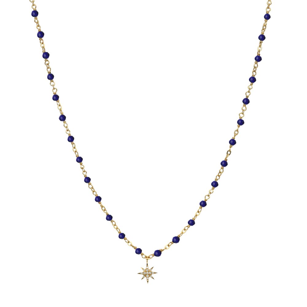Collier argent doré étoile en zirconium blanc et pierres lapis