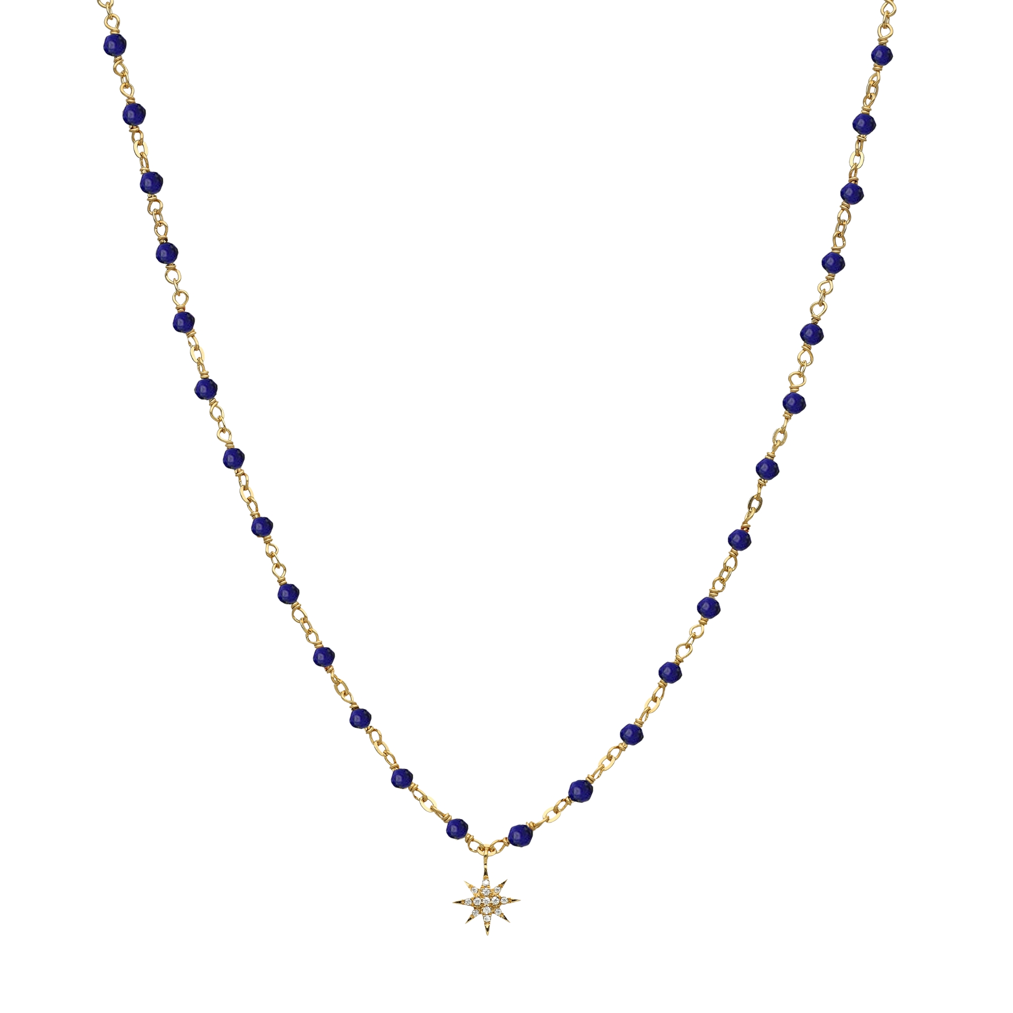 Collier argent doré étoile en zirconium blanc et pierres lapis