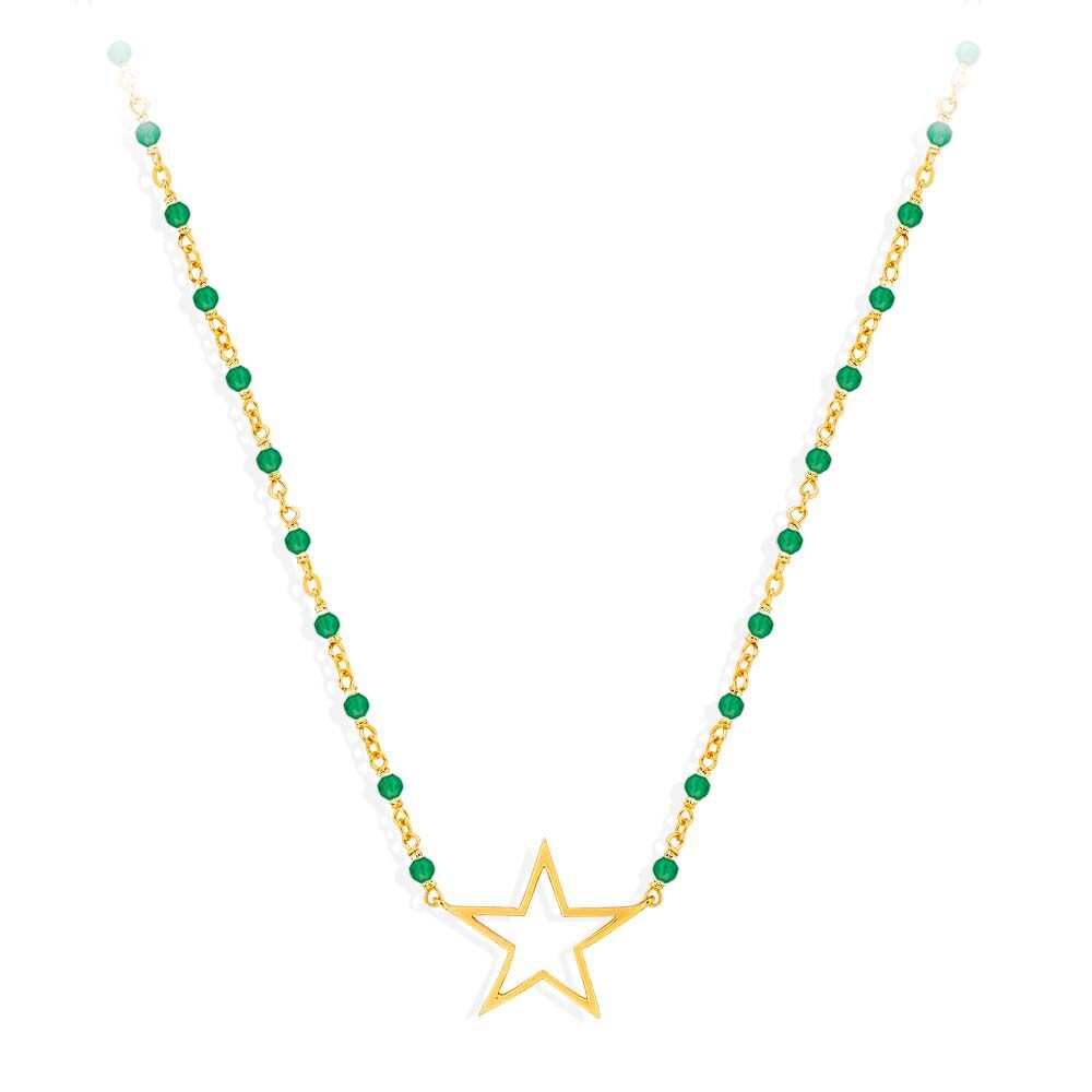 Collier argent doré étoile et pierre onyx vert