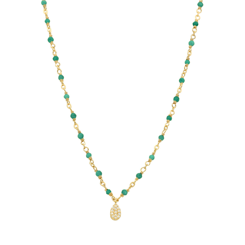 Collier argent doré goutte diamanté pierre naturelle onyx vert