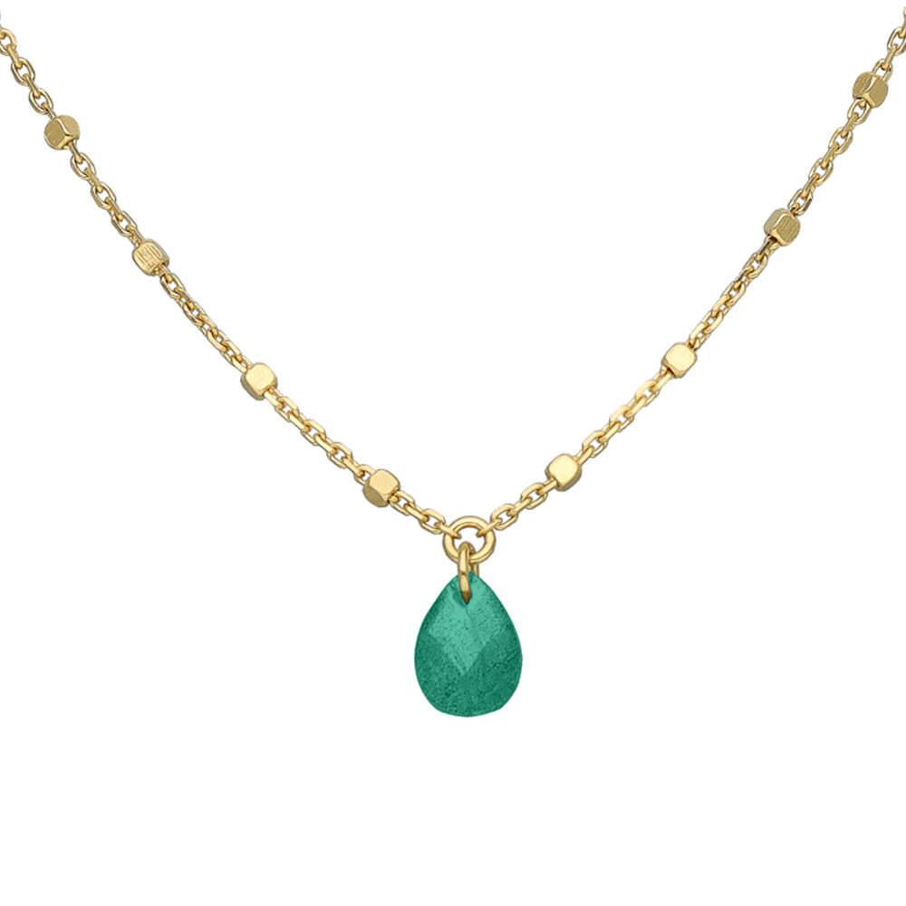 Collier argent doré goutte pierre naturelle onyx vert