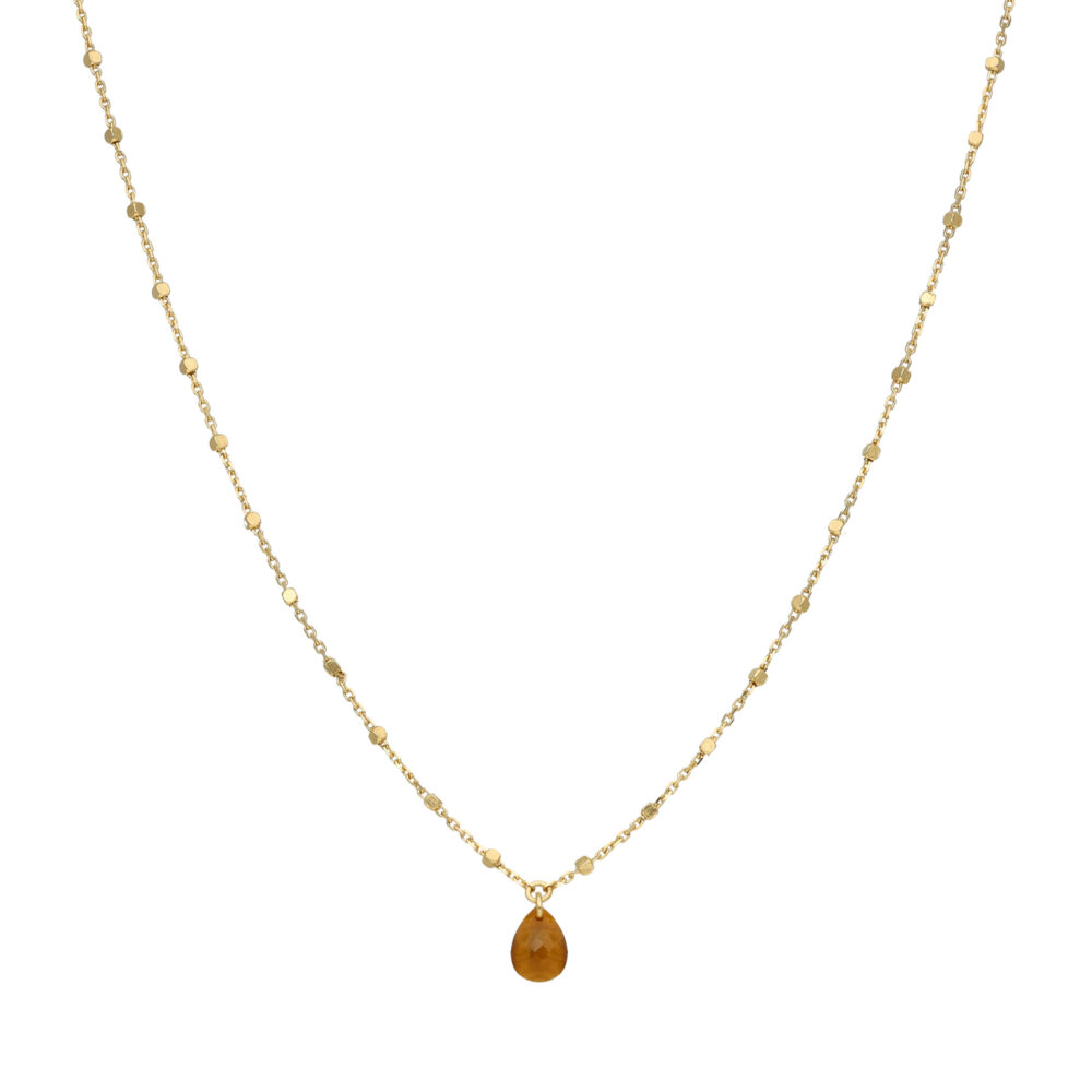 Collier argent doré goutte pierres naturelles œil de tigre