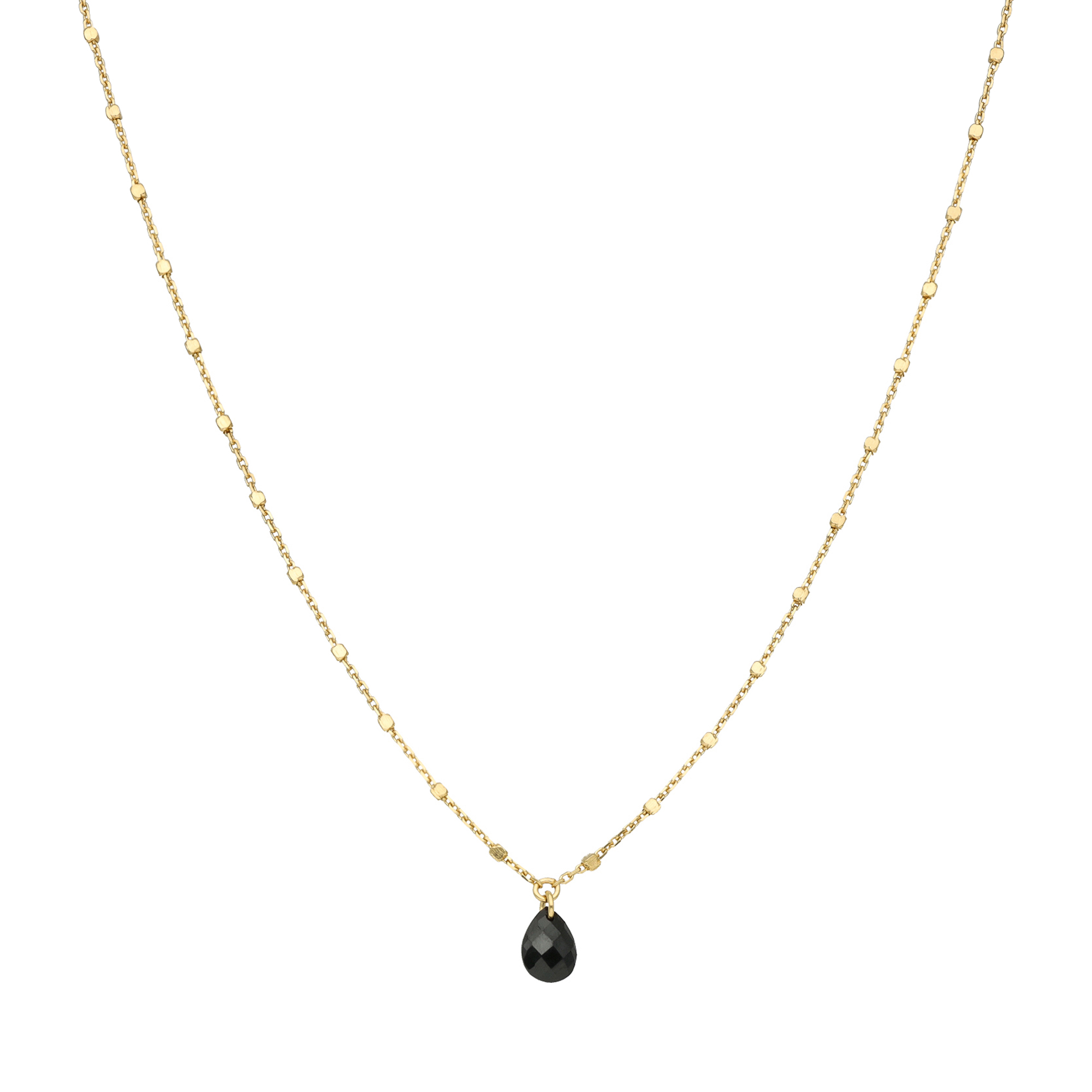 Collier argent doré goutte pierres naturelles spinelle noir