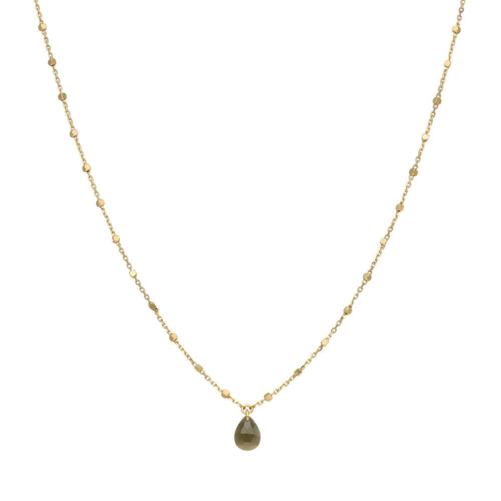 Collier argent doré goutte pierres naturelles quartz fumé