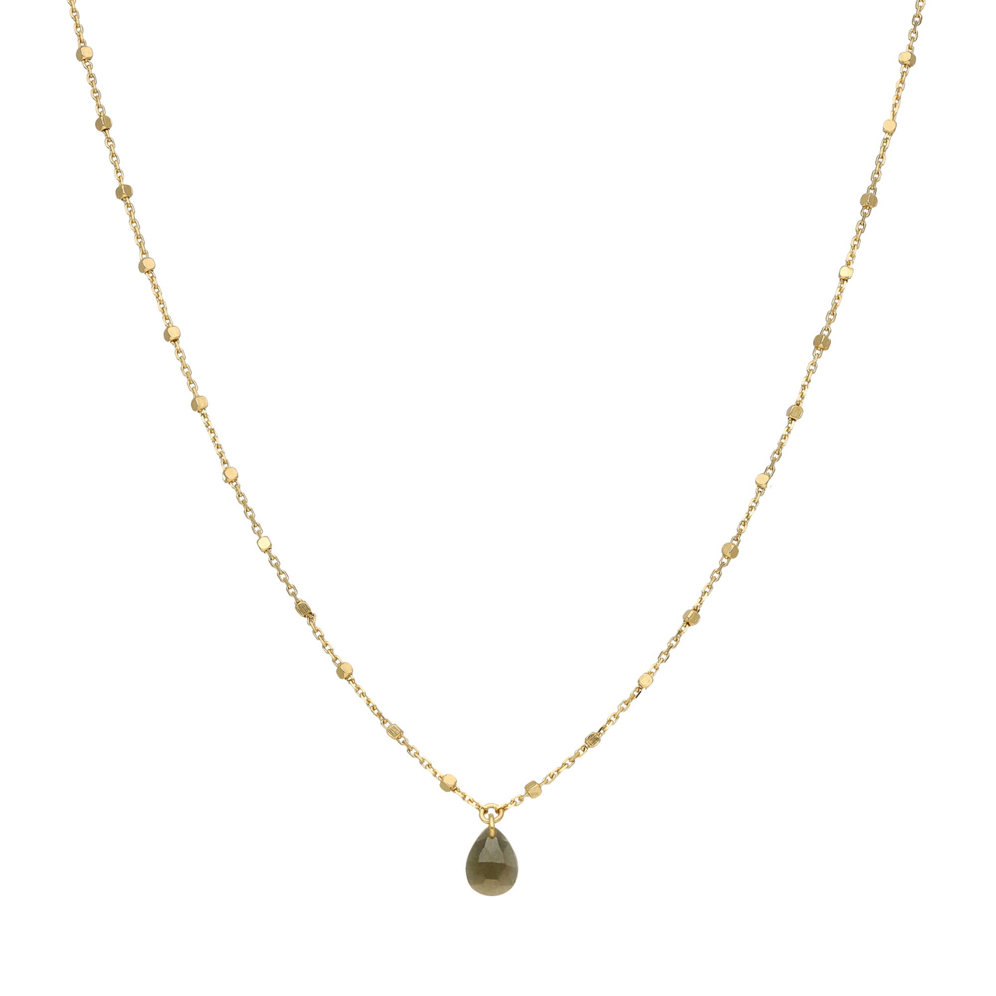 Collier argent doré goutte pierres naturelles quartz fumé