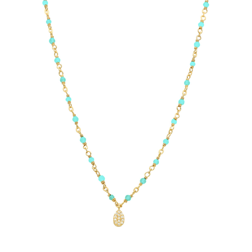 Collier argent doré goutte serti blanc pierres amazonite