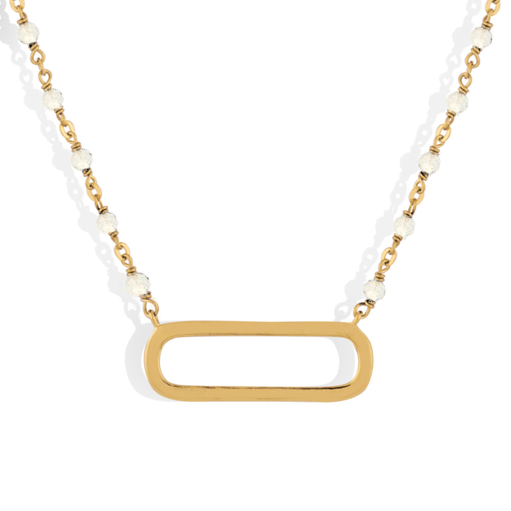 Collier argent doré lingot et pierres naturelles blanches
