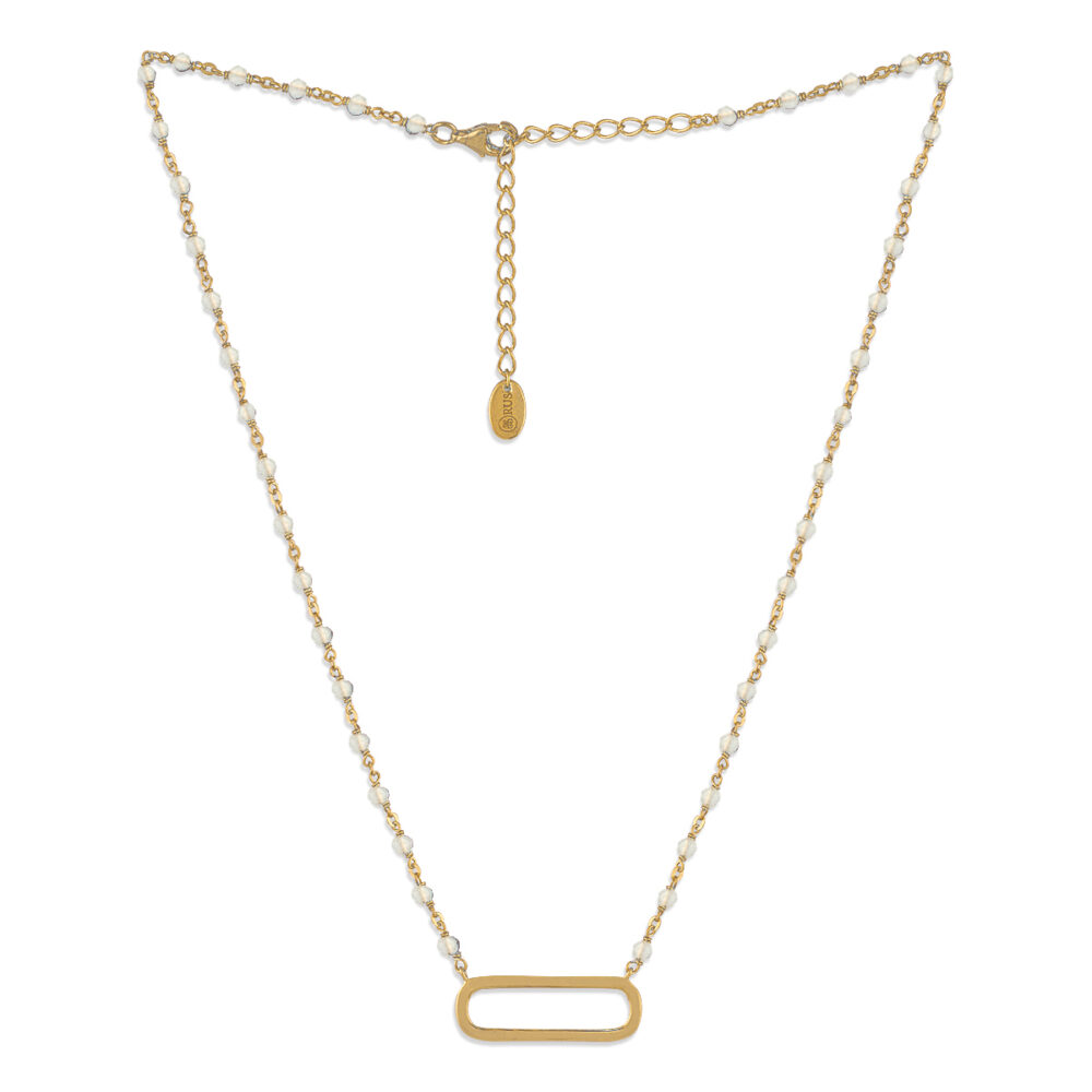 Alternative view of Collier argent doré lingot et pierres naturelles blanches