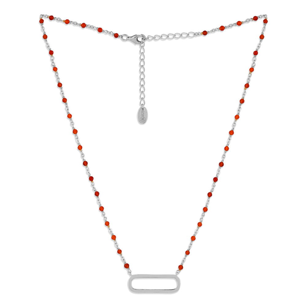 Alternative view of Collier argent rhodier lingot et pierres onyx naturelles rouge