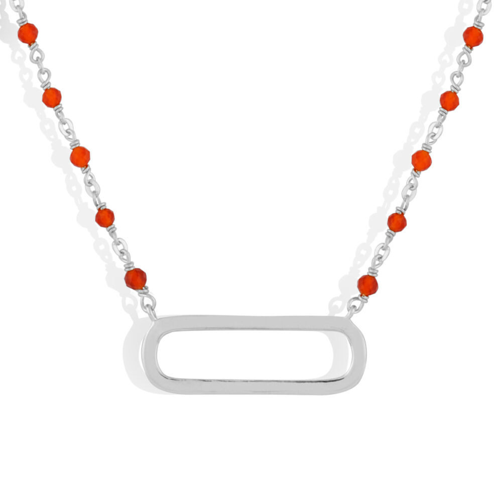 Collier argent rhodier lingot et pierres onyx naturelles rouge
