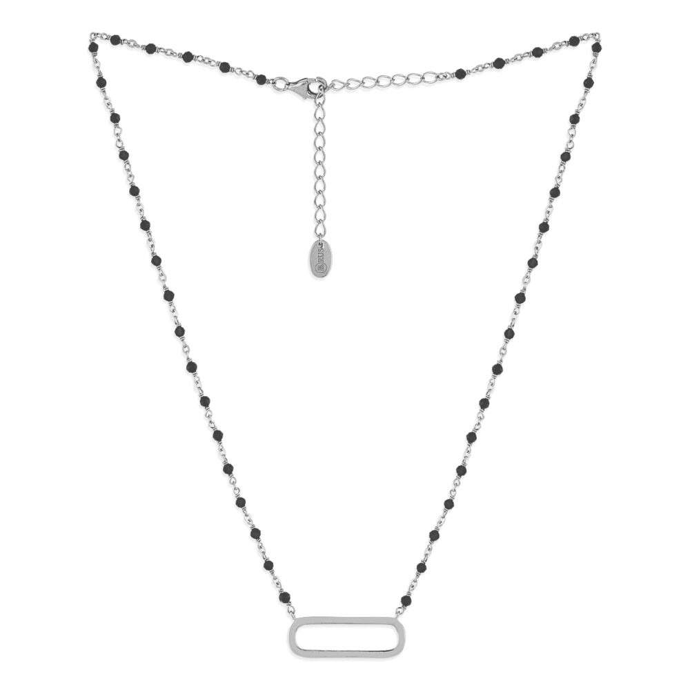 Alternative view of Collier argent rhodié lingot et pierres naturelles noires