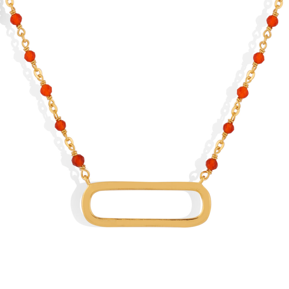 Collier argent doré lingot et pierres naturelles rouge