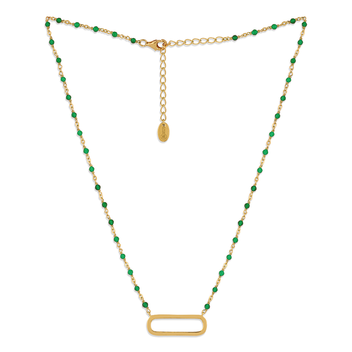 Collier argent doré lingot et pierres naturelles onyx vert – Image 3