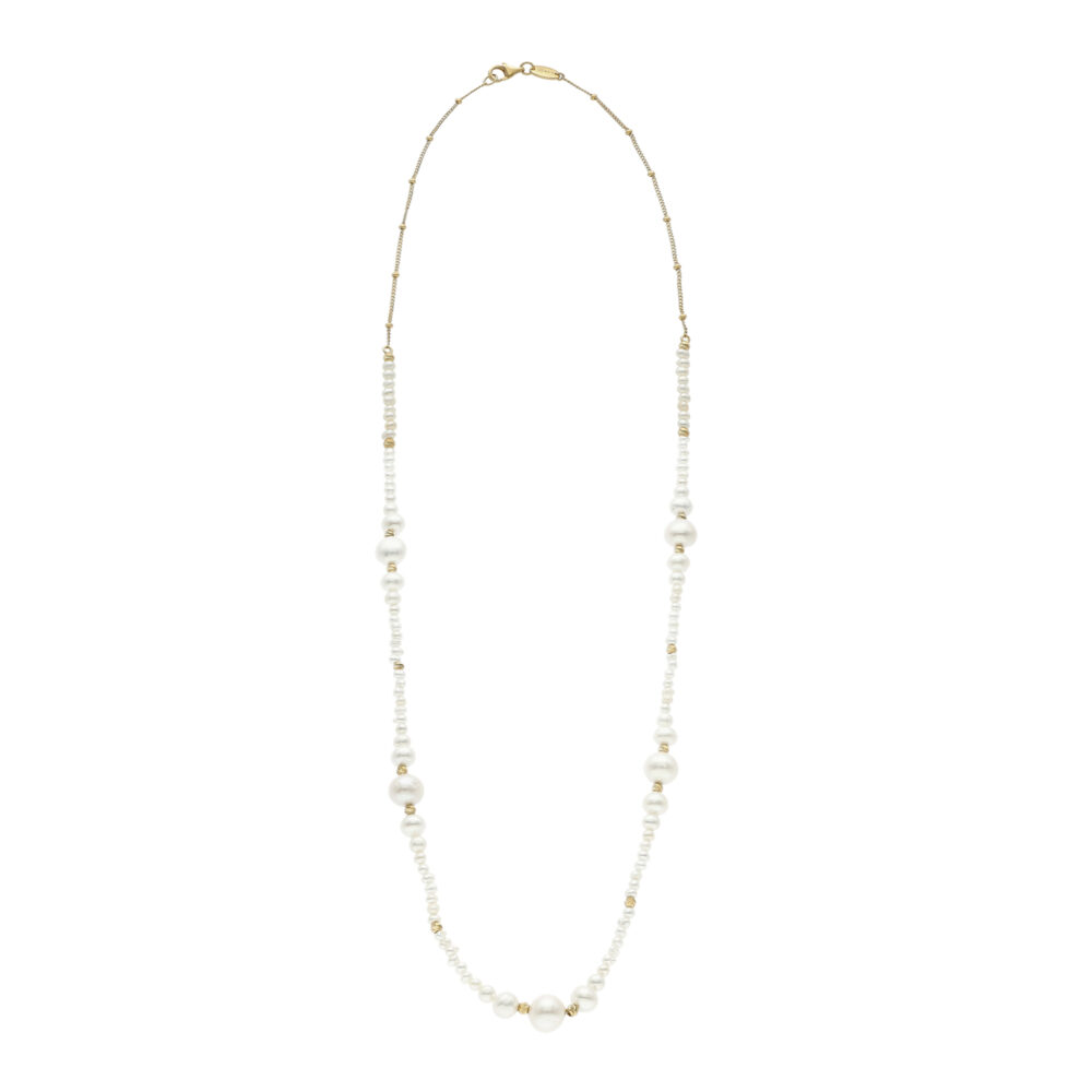 Collier argent doré long cascade de perle naturelle blanche