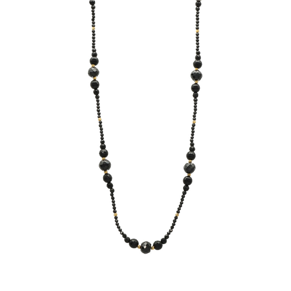 Collier argent doré long cascade de perle naturelle spinelle noire