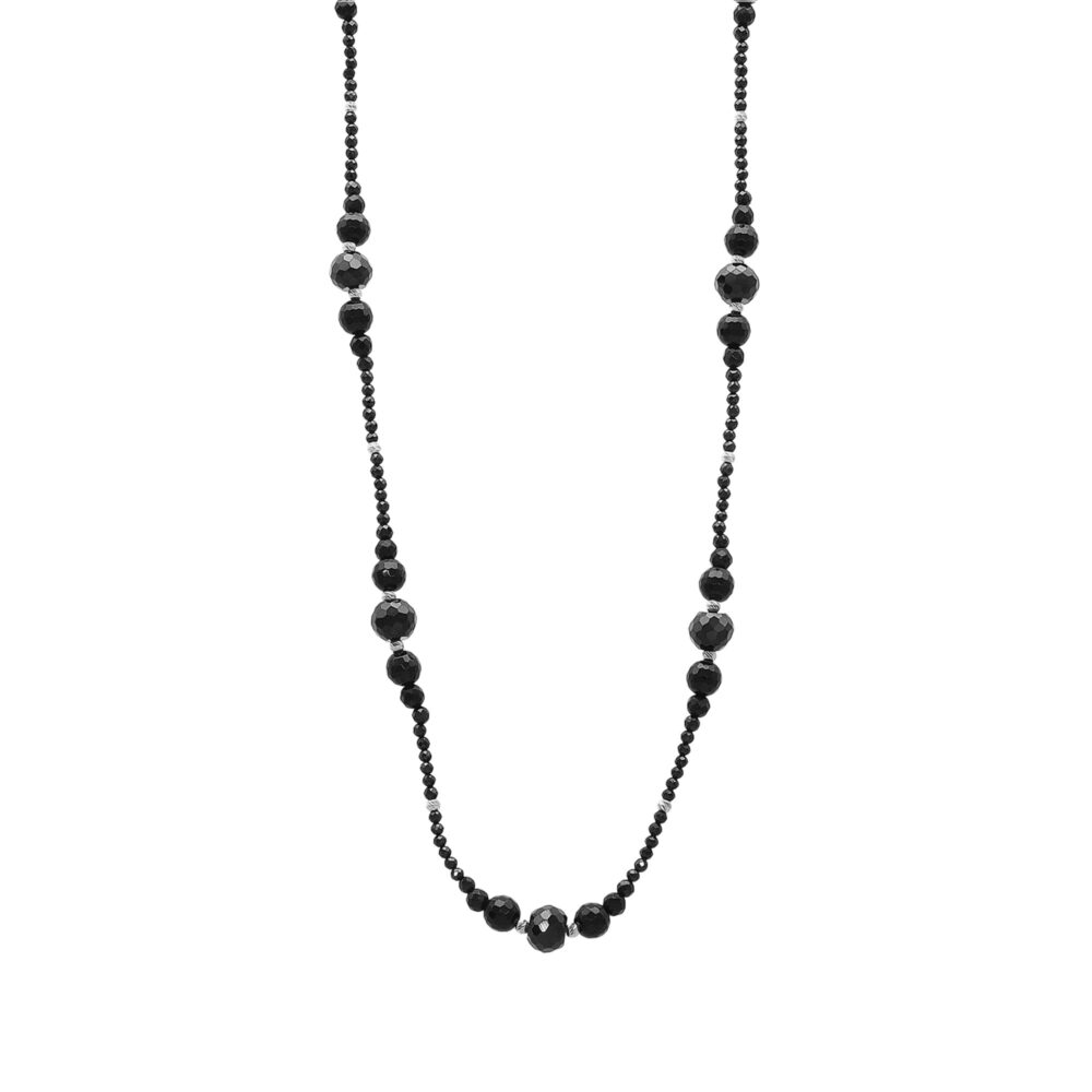 Collier argent rhodié long cascade de perle naturelle spinelle noire