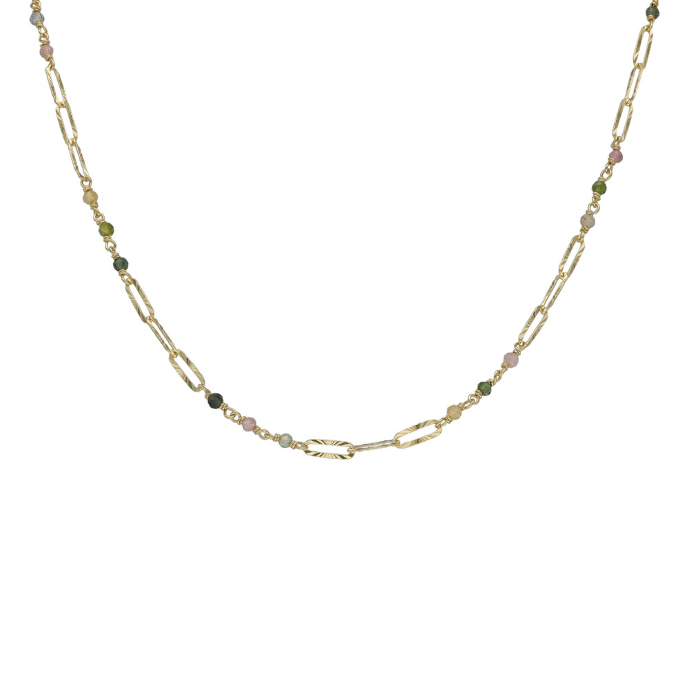 Collier argent doré maillon pierre tourmaline