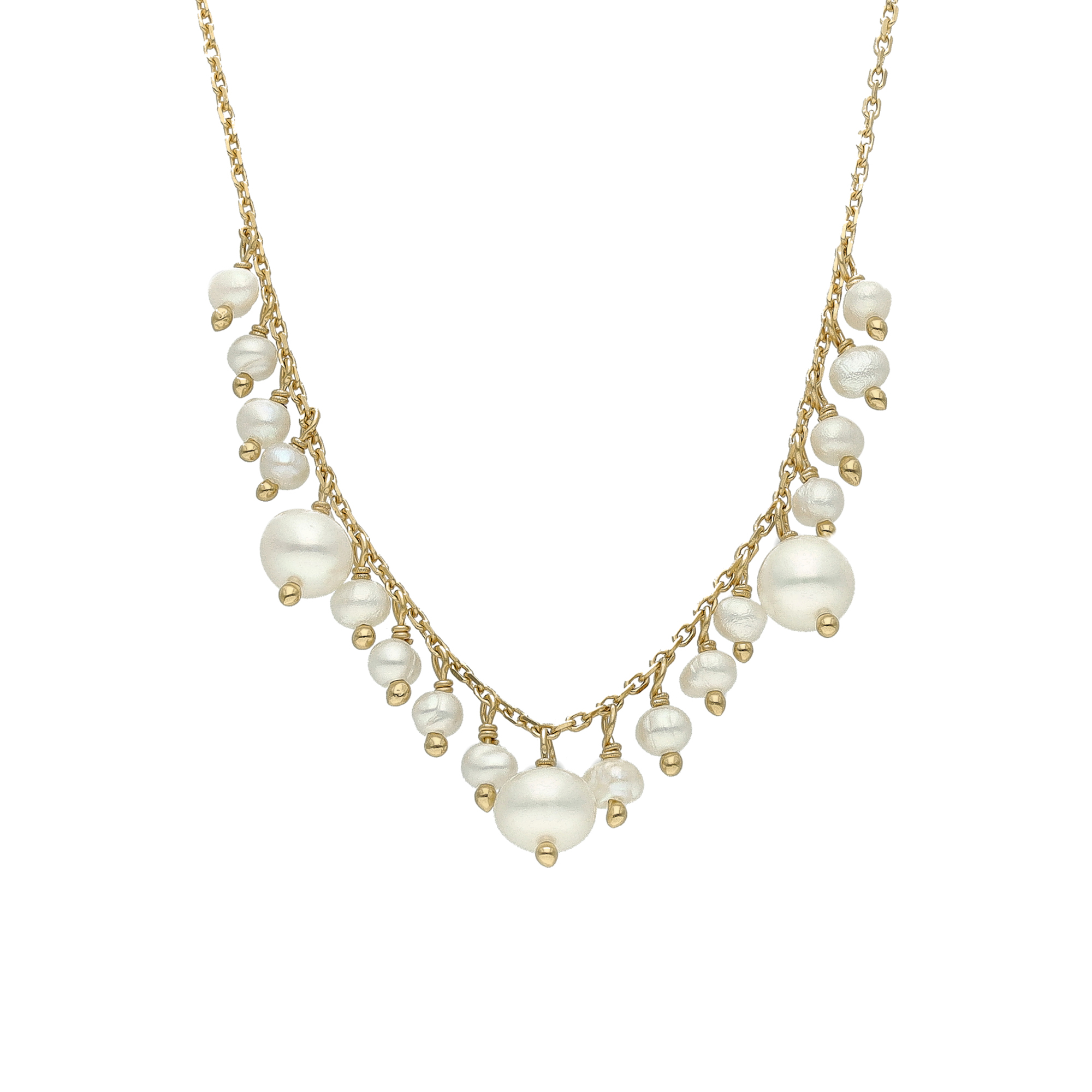 Collier argent doré multi perle naturelle blanche