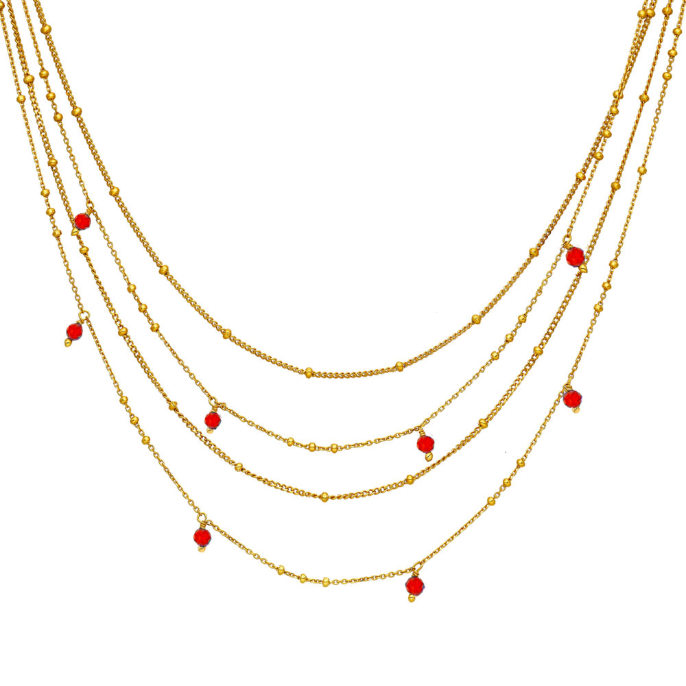 Collier argent doré multiples chaine et pierres naturelles onyx rouge