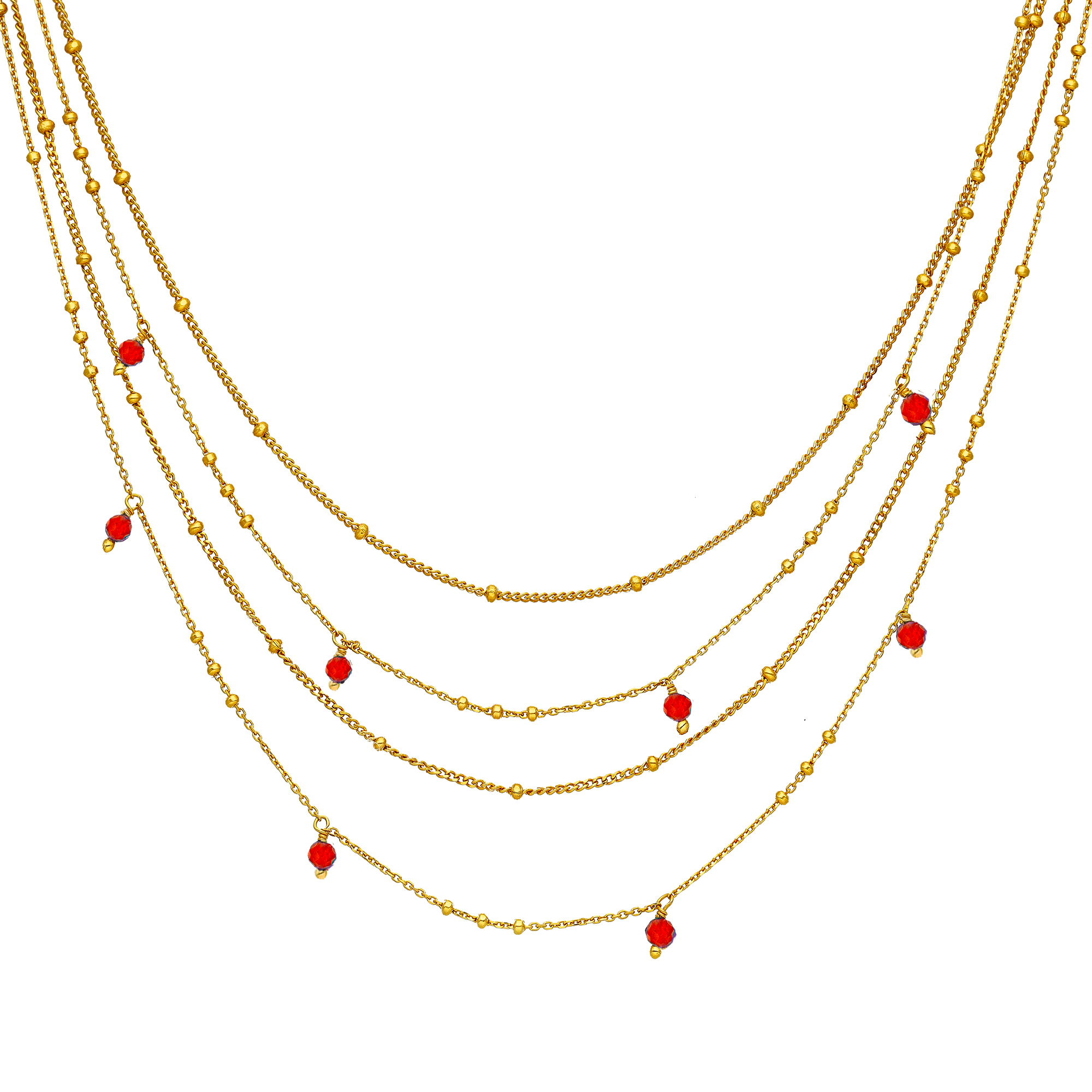 Collier argent doré multiples chaine et pierres naturelles onyx rouge
