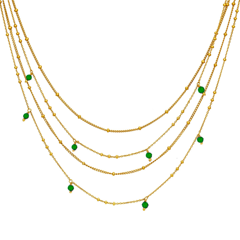 Collier argent doré multiples chaine et pierres naturelles onyx vert