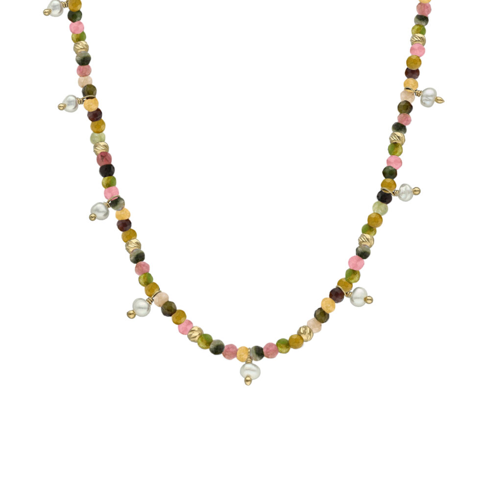 Collier argent doré pampille perle naturelle et tourmaline