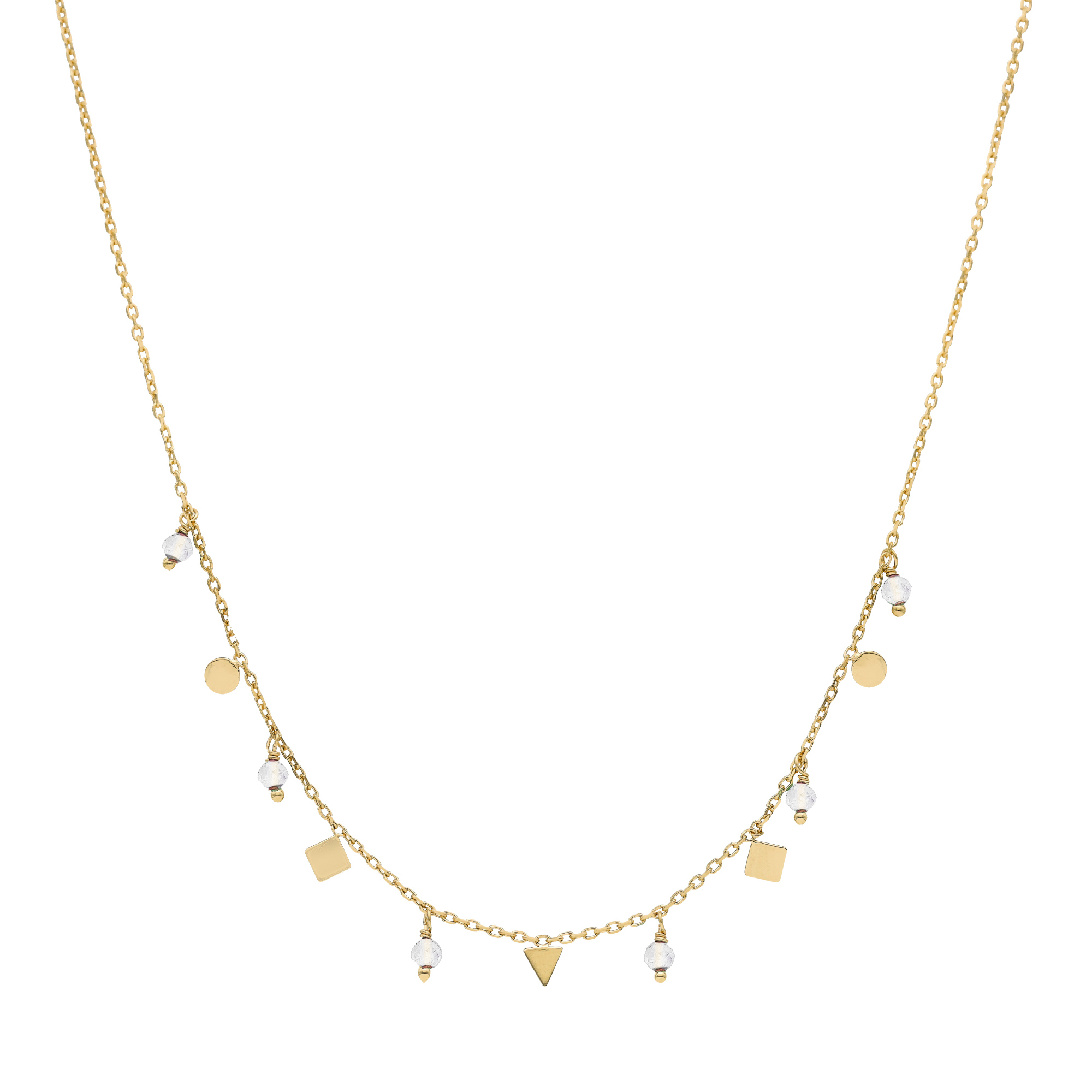 Collier argent doré pampilles de forme géométrique et pierre de lune blanche