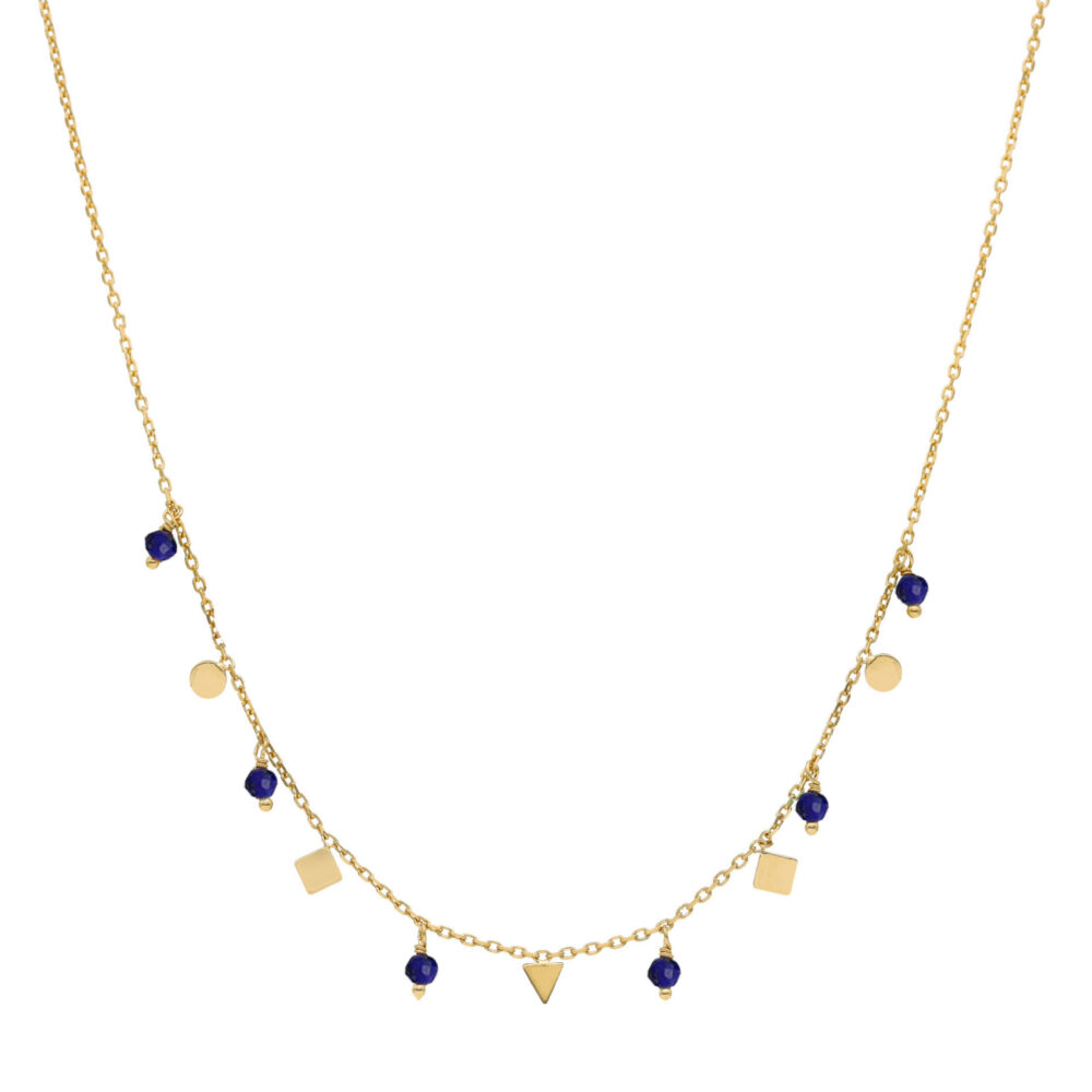 Collier argent doré pampilles de forme géométrique et pierre lapis