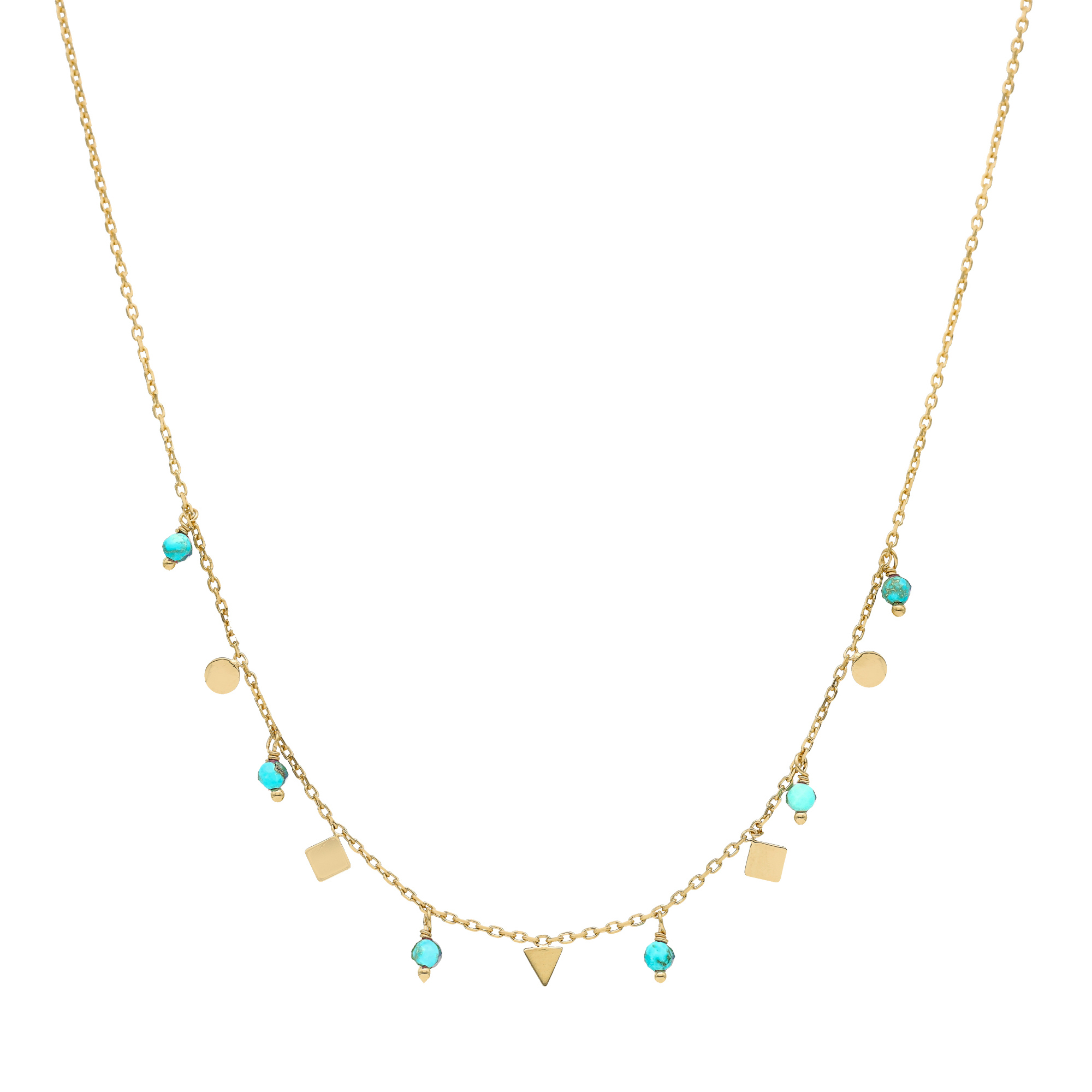 Collier argent doré pampilles de forme géométrique et pierre turquoise