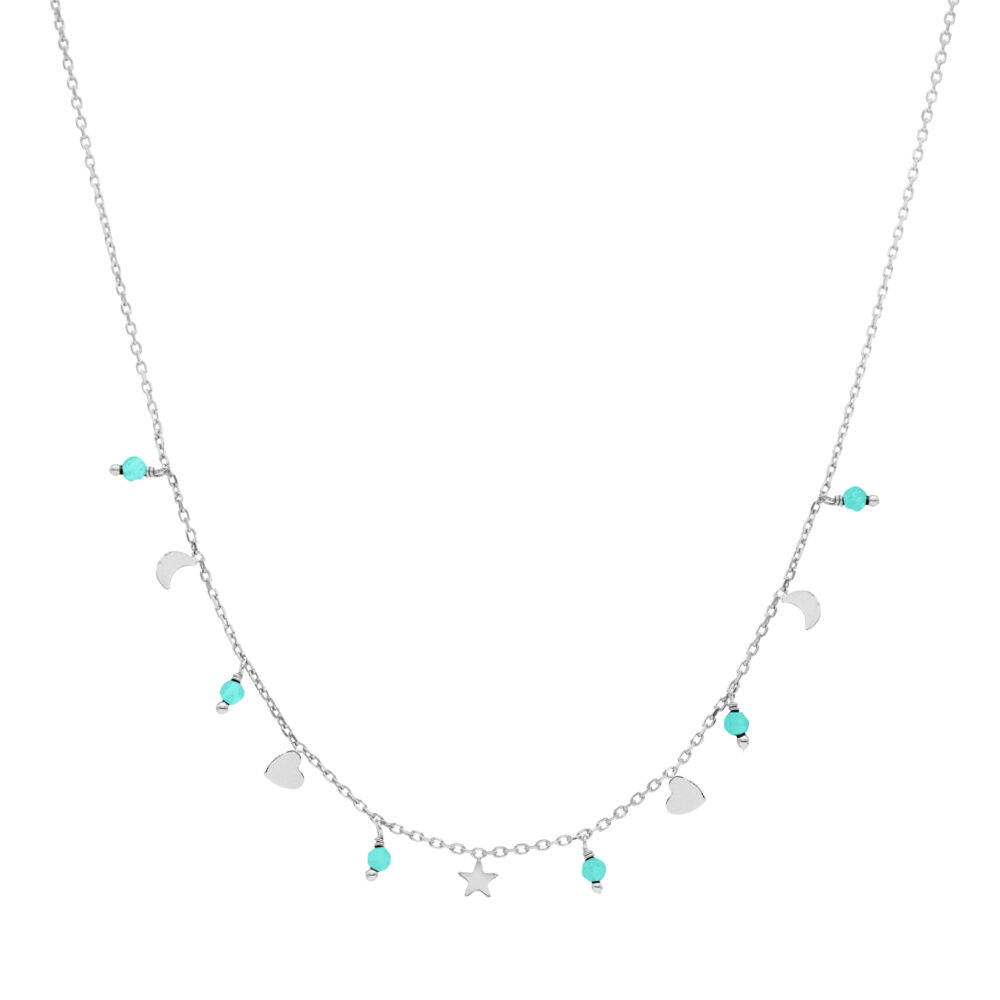 Collier argent pampilles de forme lune cœur et pierre amazonite