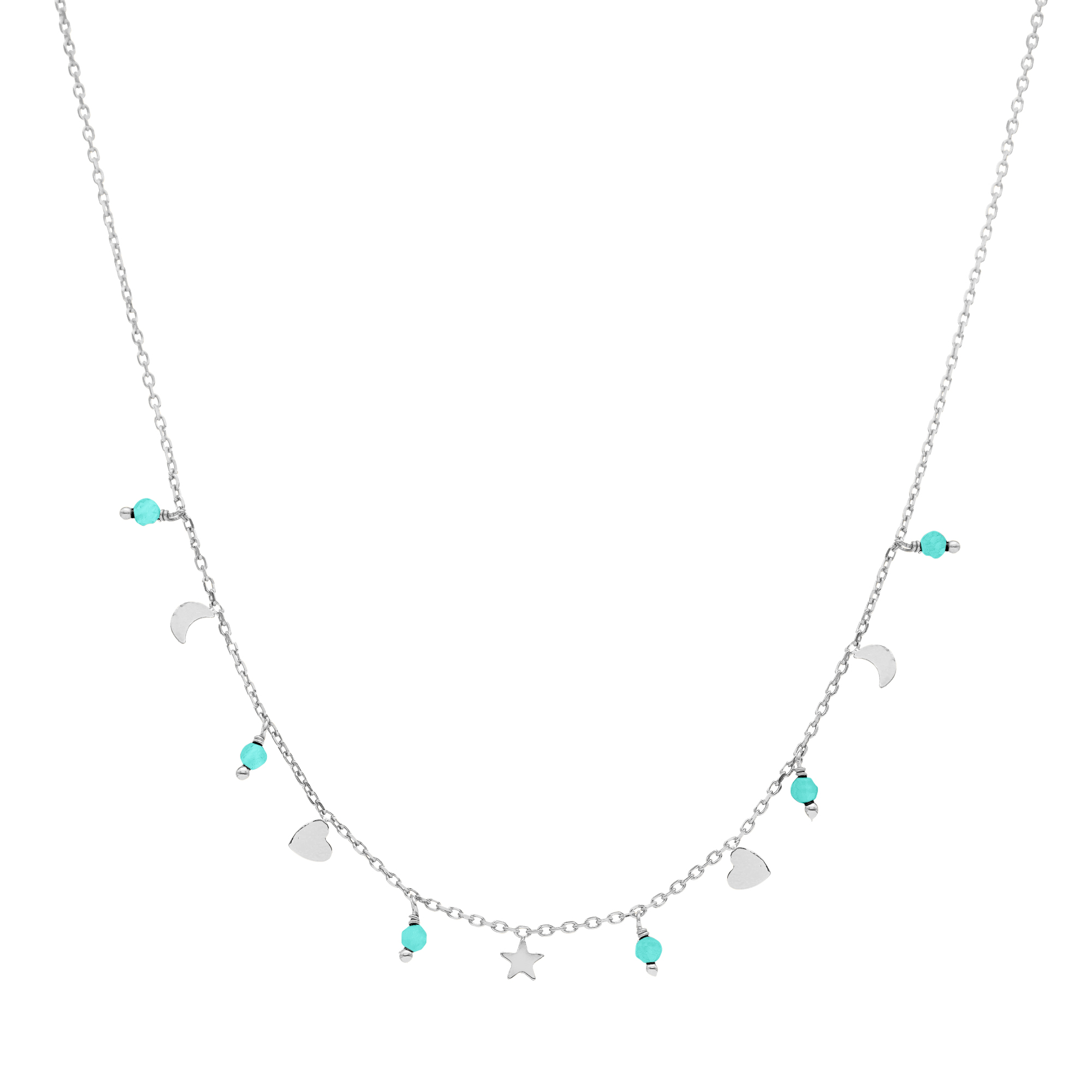 Collier argent pampilles de forme lune cœur et pierre amazonite