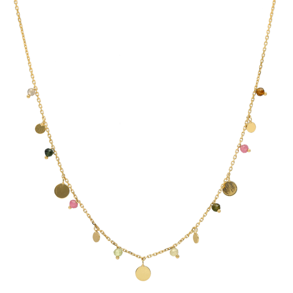 Collier argent doré pampilles et perles multi-tourmaline