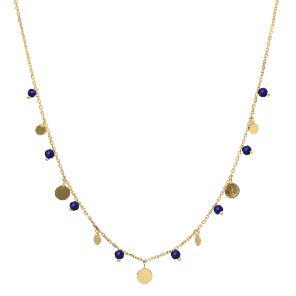 Collier argent doré pampilles et pierres naturelles lapis