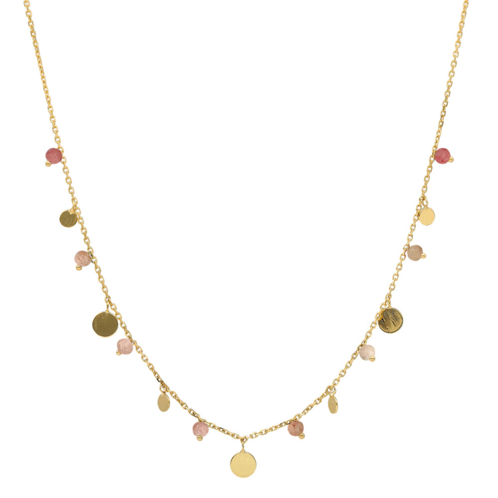 Collier argent doré pampilles et pierres quartz rose fraise