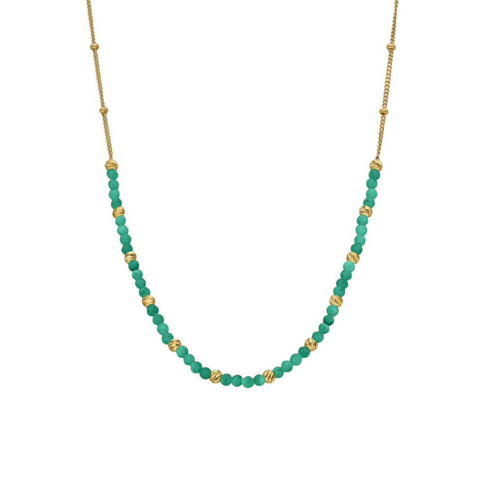 Collier argent doré perles dorée et pierres onyx vert