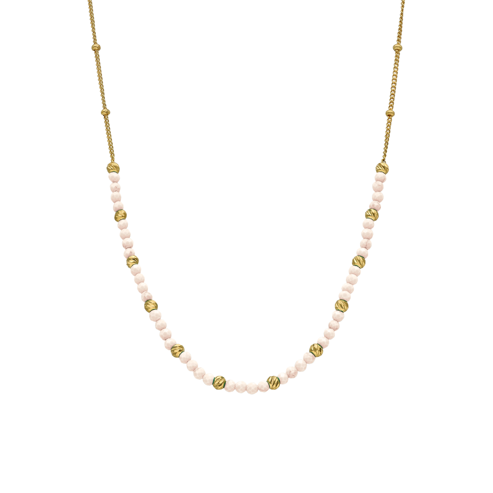 Collier argent doré perles dorée et pierres opale rose