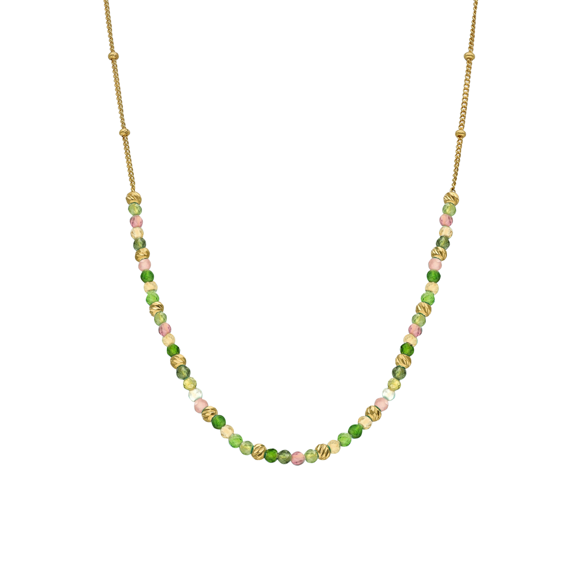 Collier argent doré perles dorée et pierres tourmaline