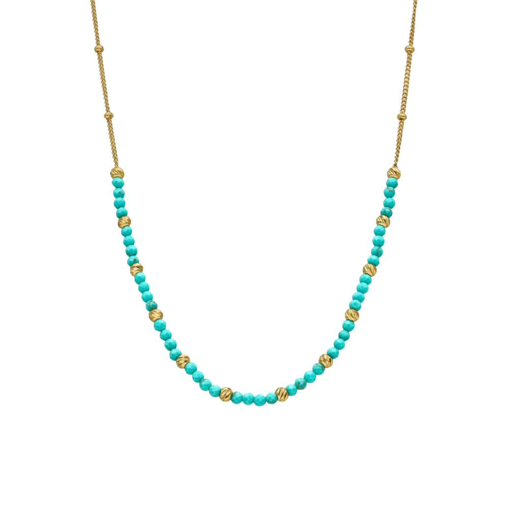 Collier argent doré perles dorée et pierres turquoise