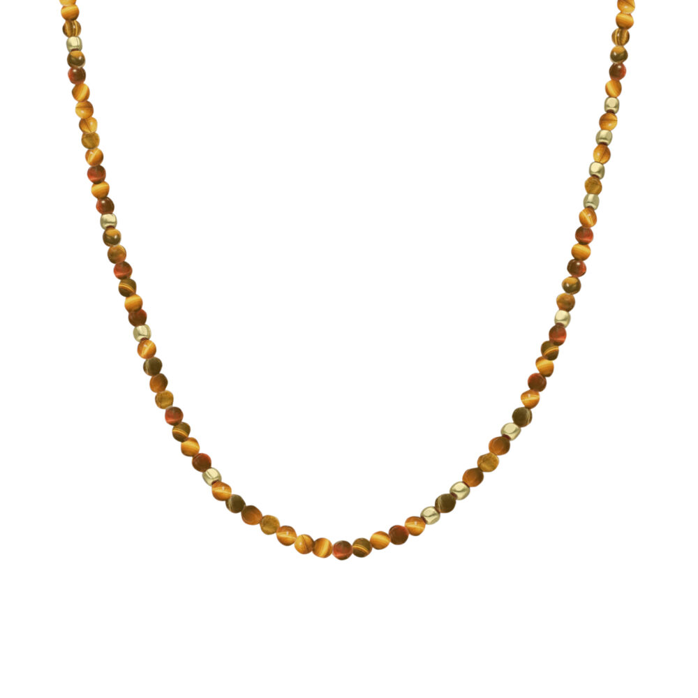 Collier argent doré perles naturelles œil de tigre