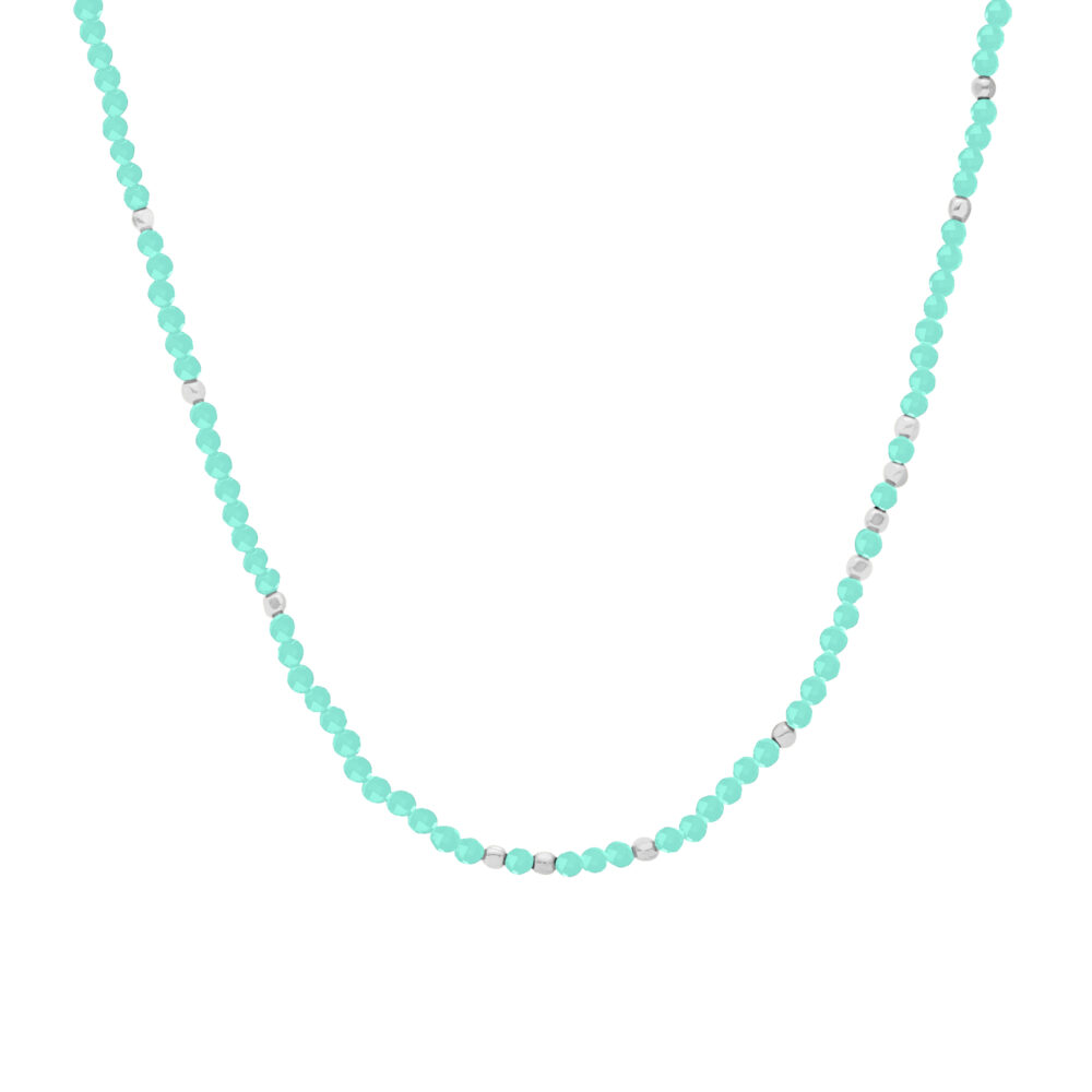 Collier argent rhodié perles naturelles amazonite et rhodié