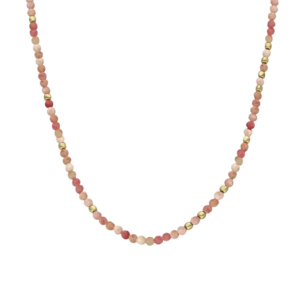 Collier argent doré perles naturelles quartz rose fraise