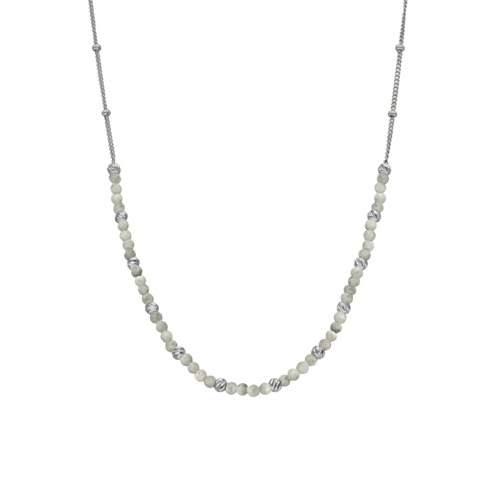Collier argent doré perles rhodié et pierres labradorite