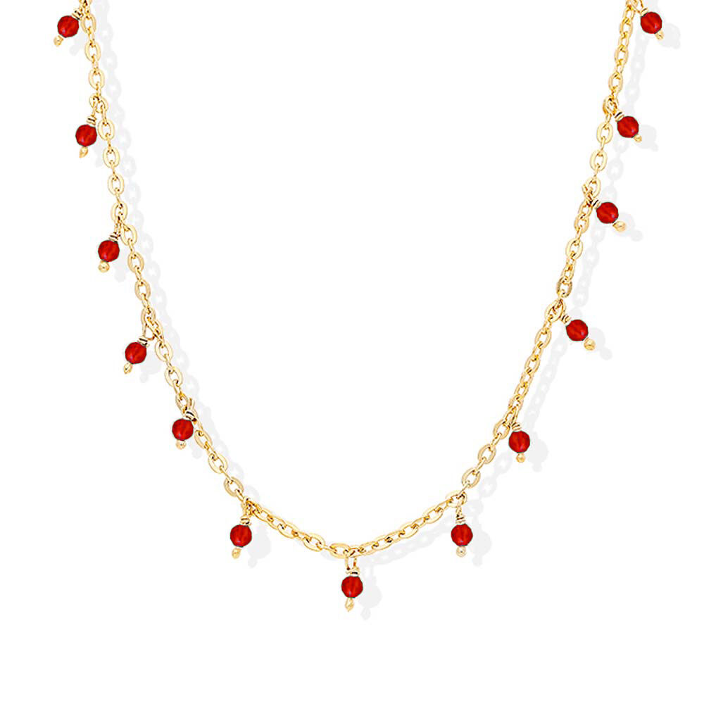 Collier argent doré petites gouttes perles pierre onyx rouge