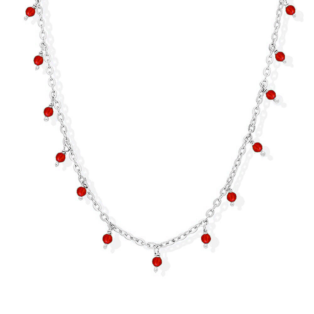 Collier argent rhodié perles pierre onyx rouge